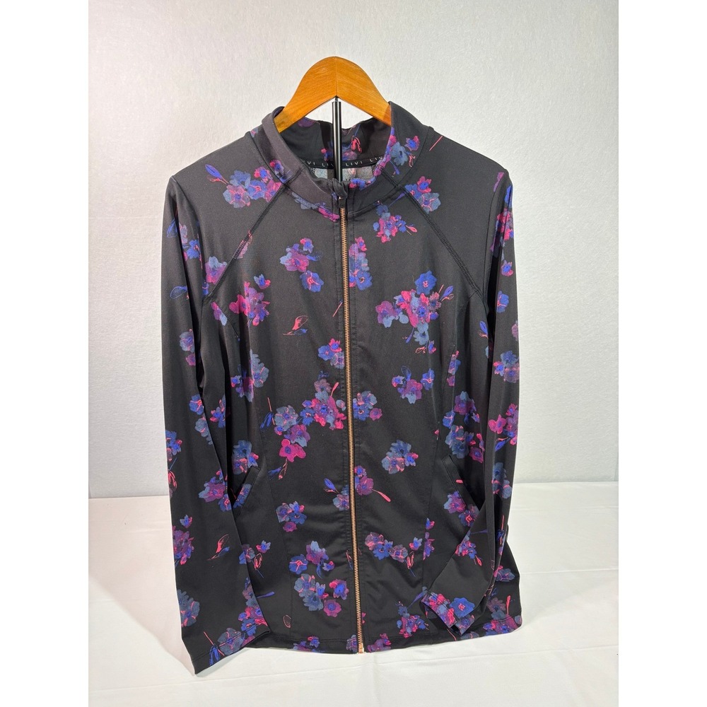 Livi Active Floral Full Zip Jacket Black Purple Mesh Back Peplum Plus Size 18/20